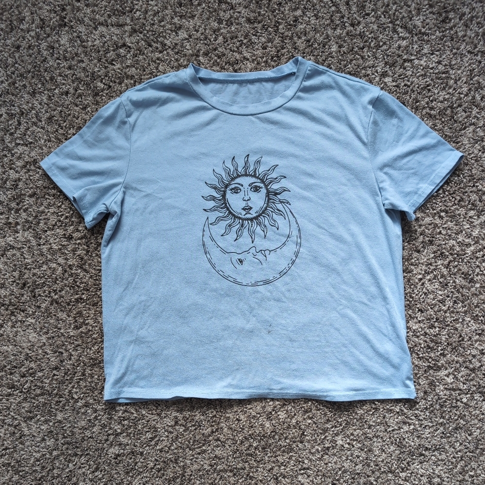 Boxy Cropped Sun & Moon Tee Shirt